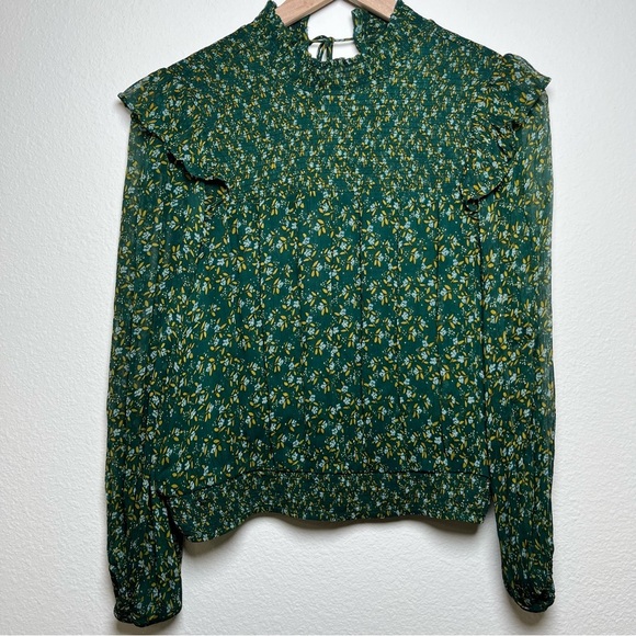 Free People Women Roma Top Small Green Ditsy‎ Floral Victorian Royalcore Sheer - Picture 2 of 10